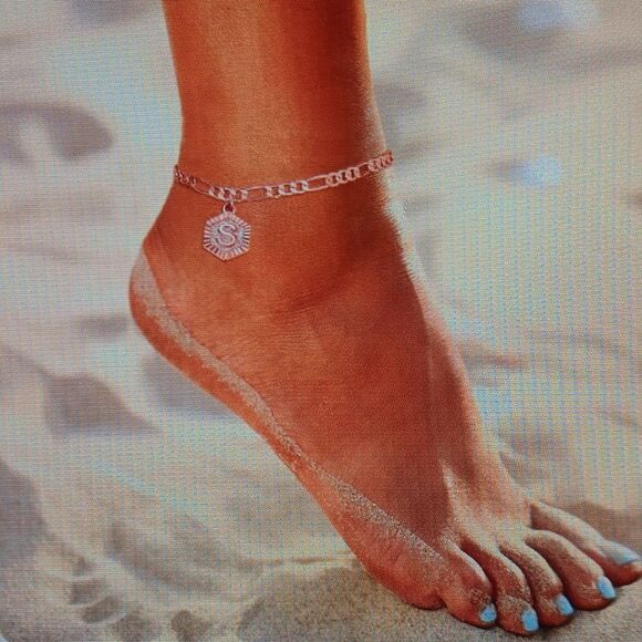 New 18k Rose Gold Plated Anklet Initial U Women's - Picture 1 of 5